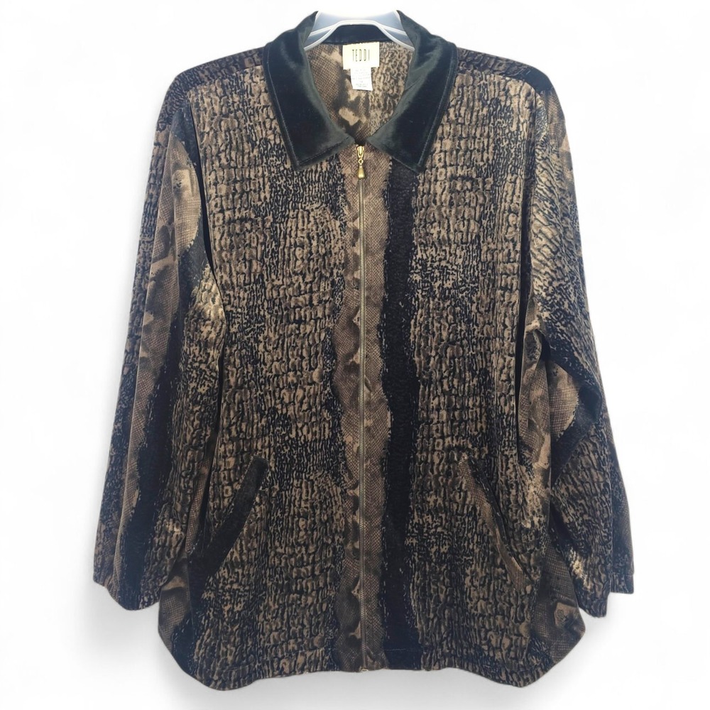 TEDDI 1X Animal Print Zip Jacket Crocodile Snake Velvet Collar Vintage Plus